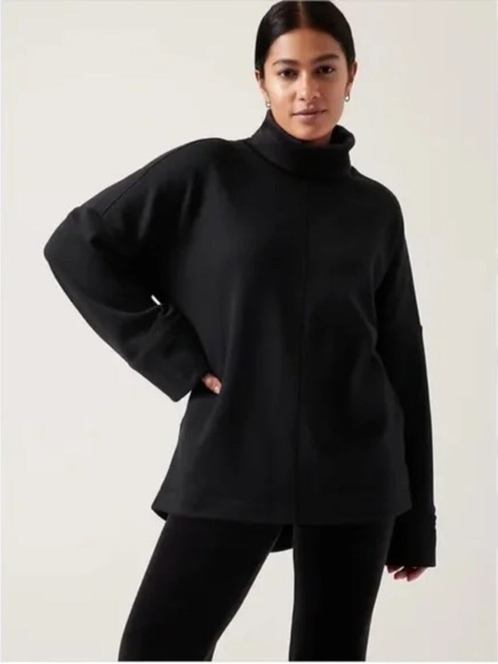 Athleta Cozy Karma Funnel Neck Sweatshirt Fuzzy Pullover Black Size Small